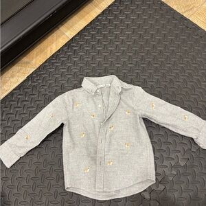 Janie and Jack Gray Button Down Shirt with Embroidered Details of corgi
